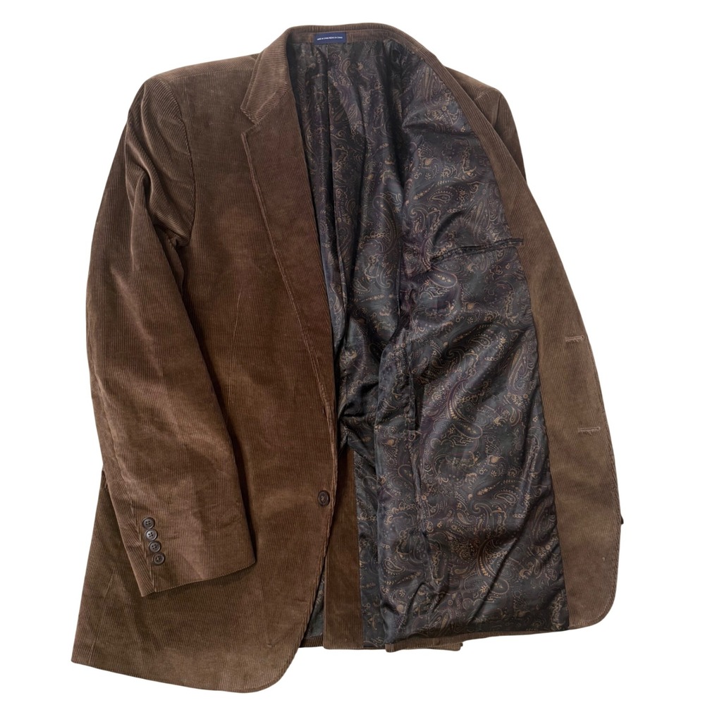 Stafford Corduroy Blazer Mens 44L Brown Classic Fit Two Button Paisley Lined